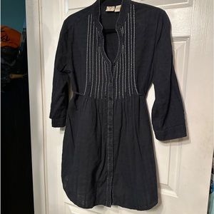 Vtg DCC Top Womens Size Large Black White Topstitched Tied Waist Button Blouse